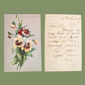 Vintage Postmarked 1910 Postcard Art Nouveau Pansy Bouquet